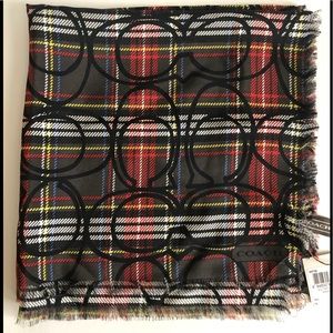 Coach Tartan Plaid Silk Scarf